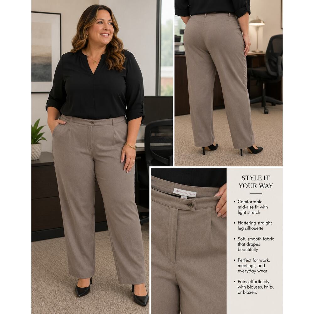 M Collection Woman Taupe Straight Leg Dress Pants Women’s Plus Size 22